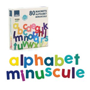 COFFRET DE MAGNETS EN BOIS ALPHABET 80 LETTRES MINUSCULES